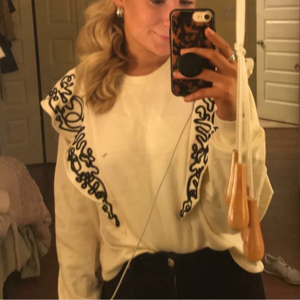 Zara Cream Sweatshirt with Black Design